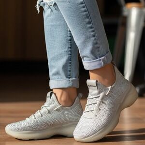 Bebe Y2K Rhinestone Bling Sneakers Size 8 Gray Silver Chunky Platform Sport Shoe